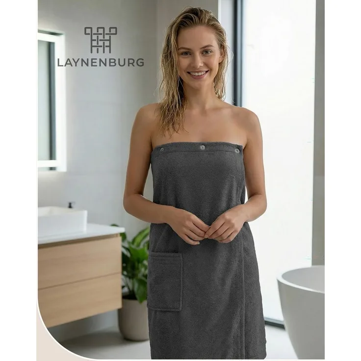 Laynenburg Saunatuch Saunakilt Damen aus Baumwolle Frottee - Saunatuch mit Knopfverschluss, pflegeleichtes Saunazubehör mit Knopfverschluss & Gummizug