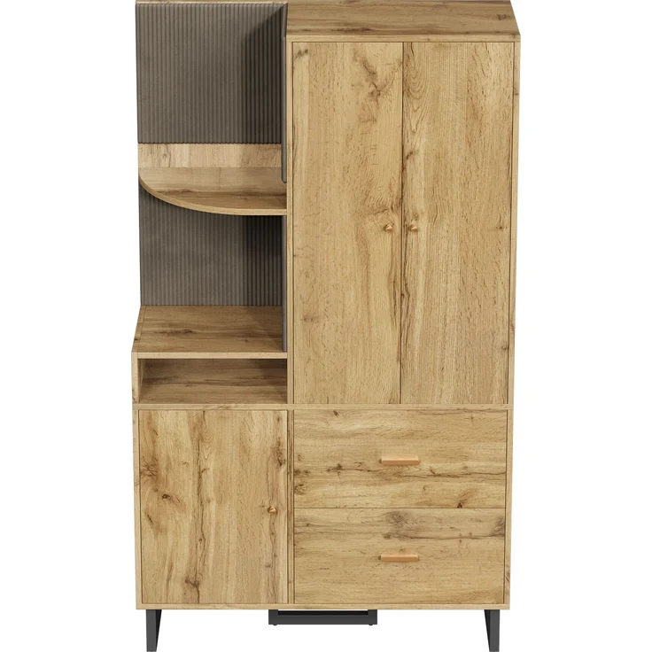 Kompaktgarderobe aus MDF mit Soft-Close & Schubladen, 110x38x186 cm, Natur/Schwarz – Bild 6