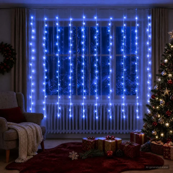 vidaXL Lichtervorhang 200 LEDs Blau 300 x 200 cm 42054078 – Bild 1