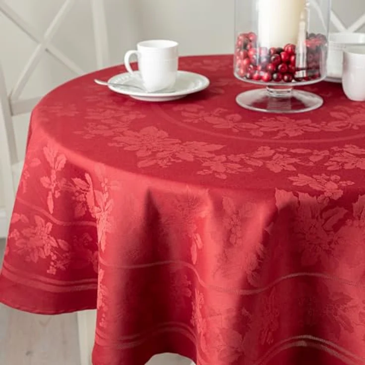 Benson Mills Holiday Elegance schwere Jacquard-Stoff Tischdecke für Urlaub, Winter und Weihnachten (dunkelrot, 177,8 cm rund) – Bild 2