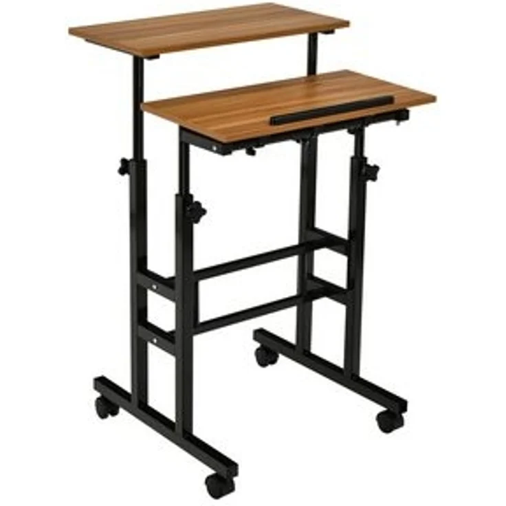 COSTWAY Computertisch, 2-stufig, höhenverstellbar mit Rollen, 72-124cm – Bild 6