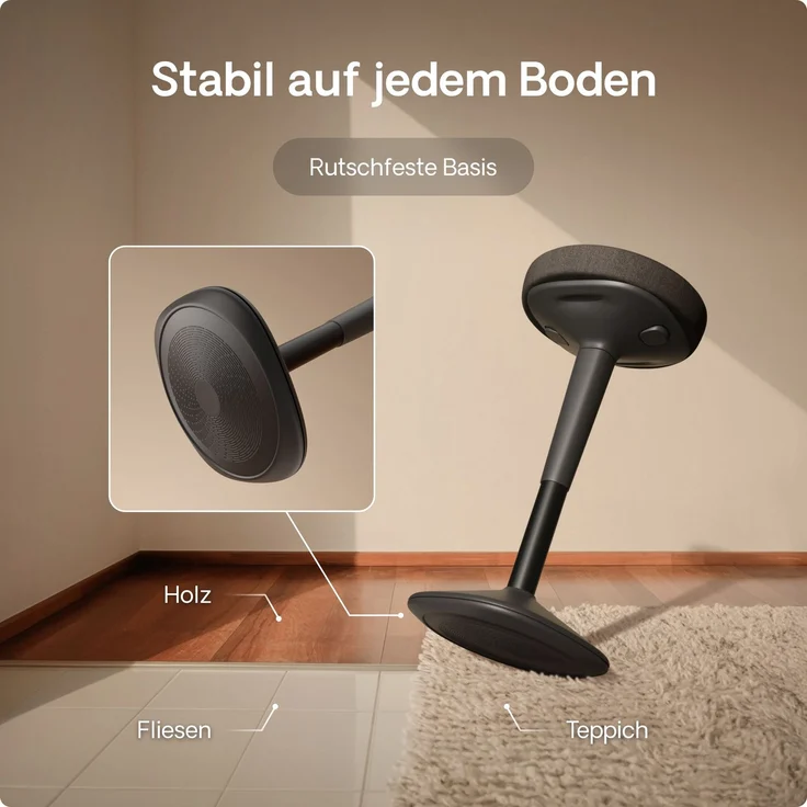 Ergonomischer Balancehocker Desktronic – Höhenverstellbarer Stehhocker für Homeoffice & Stehschreibtisch, Aktivsitz-Hocker mit Wippfunktion, rutschfester Standfuß – Schwarz – Bild 5
