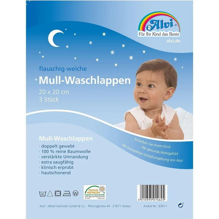 Alvi 93911 Mull-Waschlappen uni, 3 Stück – Bild 2