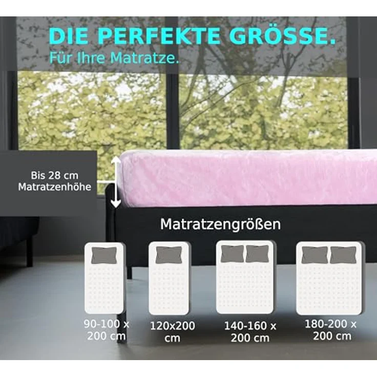 MALIKA® Premium warme Spannbettlaken Cashmere-Touch Bettlaken Jersey Fleece Spannbetttuch Laken, Farbe:Rosa, Größe:120x200 cm – Bild 7