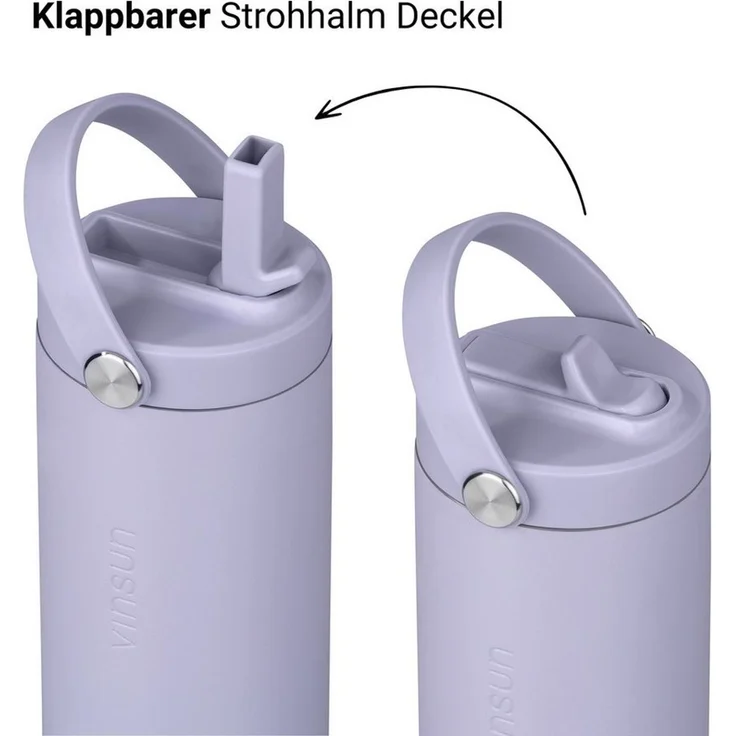 Vinsun Isolierflasche Thermoflasche 750ml mit Strohhalm - Sport Trinkflasche mit Tragegriff, Auslaufsicher, doppelwandig isoliert, geruchs- und geschmacksneutral – Bild 2