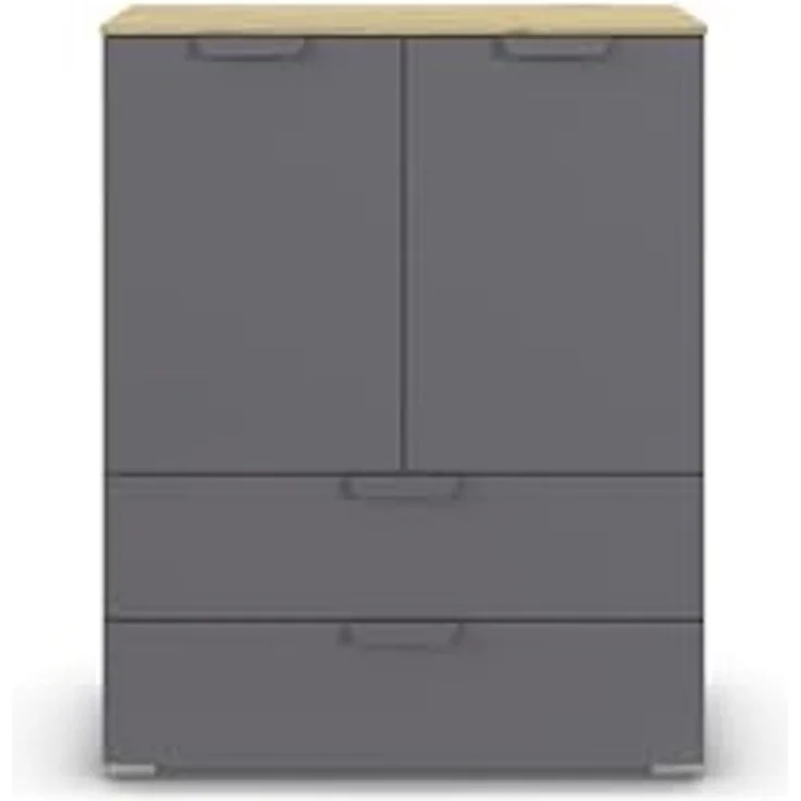 rauch Aditio Box, Kommode, 2-türig, 2 Schubladen, mit Softclose-Funktion, Farbe Grau metallic/Eiche Artisan, BxHxT 80x100x42cm – Bild 6