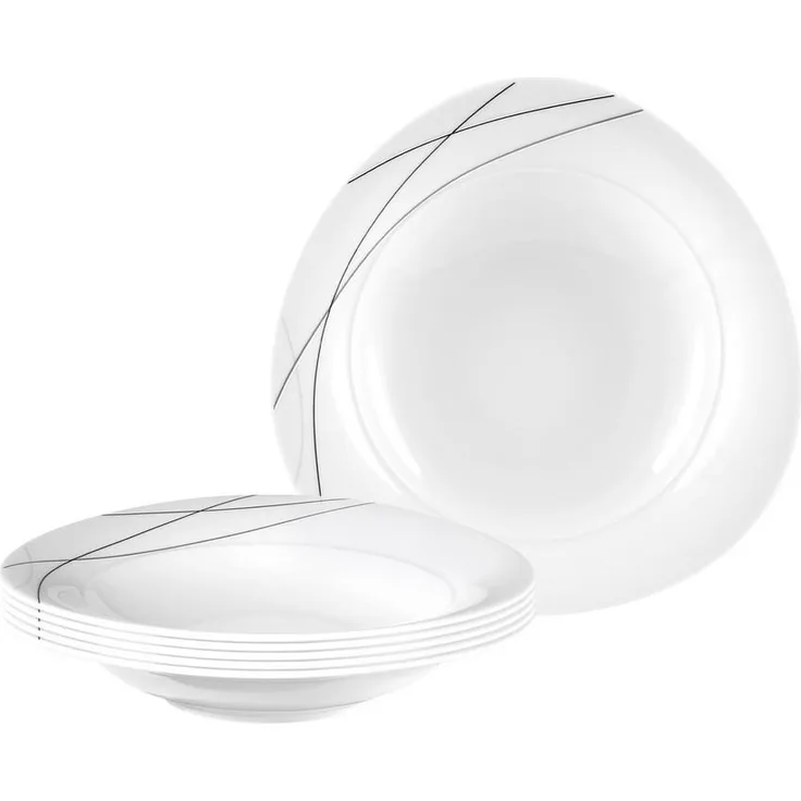 Seltmann Weiden Trio Highline Suppenteller, 6er Set, Weiß mit Grau, Ø 23,6 cm, spülmaschinen- und mikrowellengeeignet