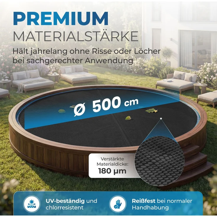 Miganeo Pool Solarfolie Ø 500 cm Deluxe rund | schwarz | 180 my | 12 mm Luftblasen – Bild 2