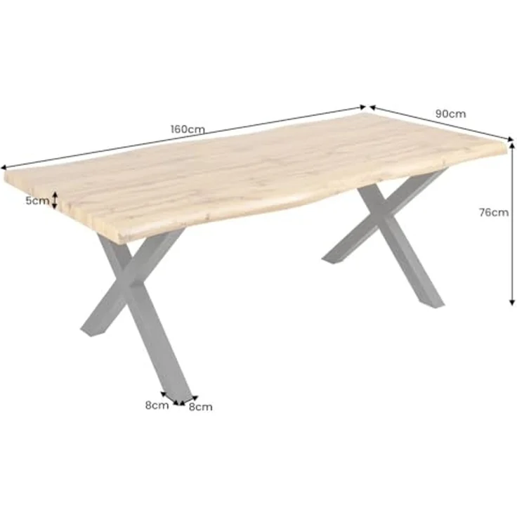 Wildeiche-Design Esstisch OAKLAND 160cm X-Metallgestell 5cm Baumkante – Bild 2