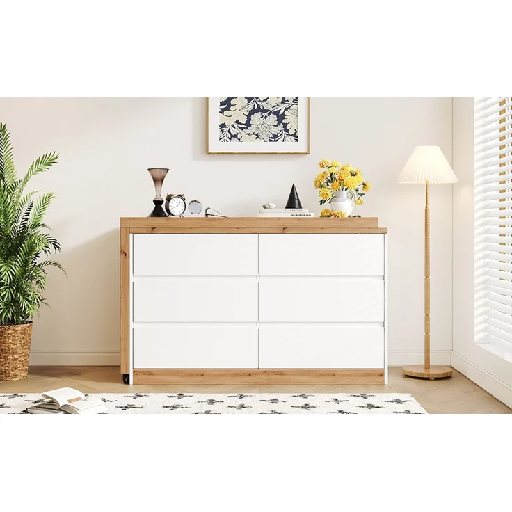 ZUBALIYA Schreibtisch mit feststellbaren Rollen – multifunktionales Design, 4 cm dickere, drehbare Tischplatte, fest arretierbar, weiß/Eiche, Faltbarer Schreibtisch, Eckschreibtisch, Sideboard,Dicke Materialie – Modell N880P4642189O – Bild 20