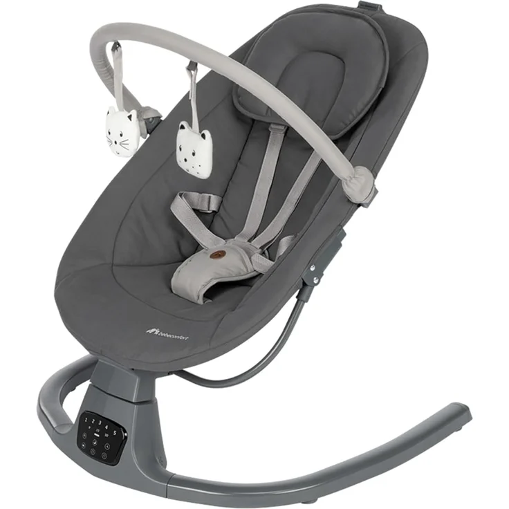 Bebeconfort Jolana, Babywippe elektrisch, 0–6 Mon (9 kg), automatische Bewegungserkennung, 12 beruhigende Lieder, 5 Naturgeräusche, verstellbare Rückenlehne, 2 Liegepositionen, Tinted Graphite – Bild 1