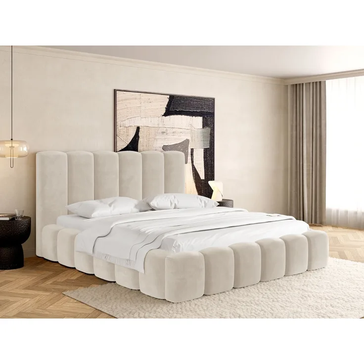 WFL GROUP Polsterbett Serenity (erhältlich in 5 Größen 120x200, 140x200, 160x200, 180x200, 200x200 cm), mit Stauraum, hohem Kopfteil, Boucle oder Samt Stoff, Made in EU