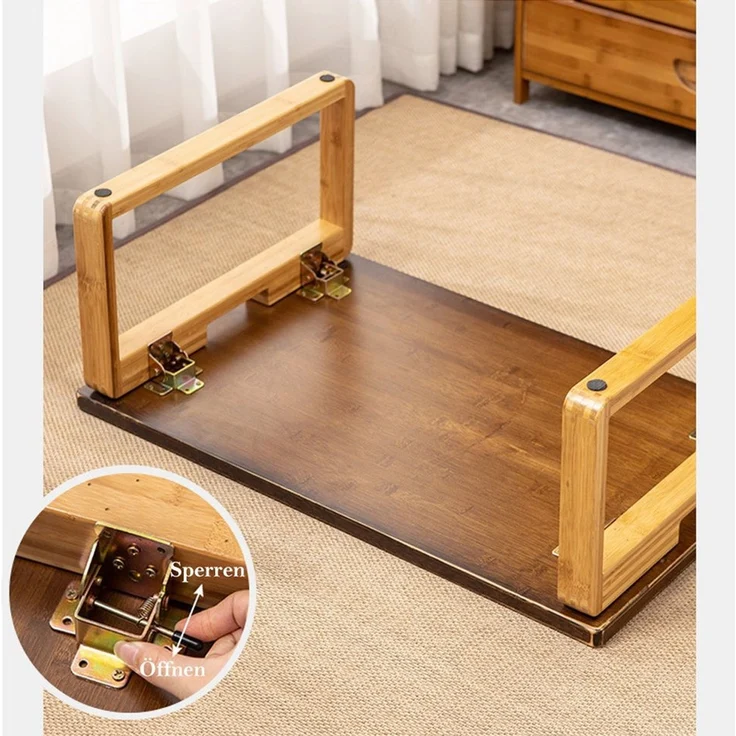 TUWENA Couchtisch Klappbarer Couchtisch Beistelltisch aus Bambus Niedriger Kaffeetisch, Retro Tatami End Tische für Fenster, Tatami, Outdoor, Bett, 80 x 50 cm – Bild 3