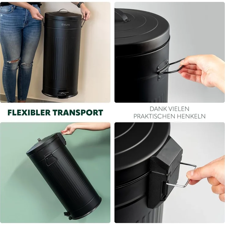 eluno Mülleimer 30 Liter Fassungsvermögen aus schwarzem Metall – Bild 6