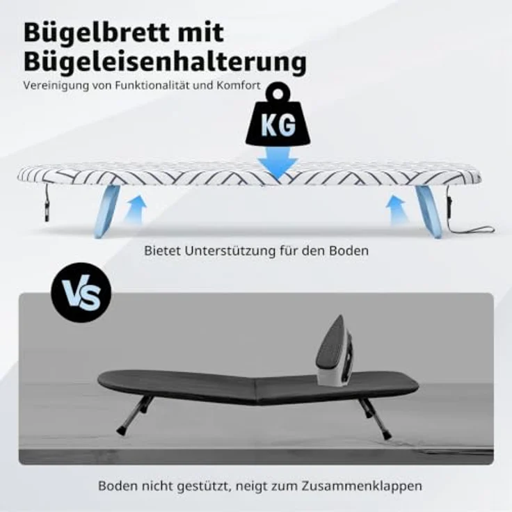KINGRACK Klappbares Tisch Bügelbrett, Kleines Bügelbretter Faltbares, Tragbares Bügelbrettbezüge Mit Rutschfesten Füßen für den Heimgebrauch, 31x80 cm,Weiß – Bild 3