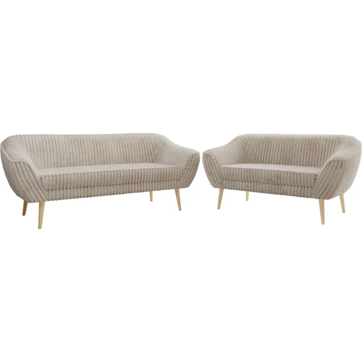 Skandinavisches Sofa Set PIRS 3-2, Komplettset, Wellenfederung, Buche Füße, Sitzgruppe, Polstermöbel Set - Beige Cord – Bild 6
