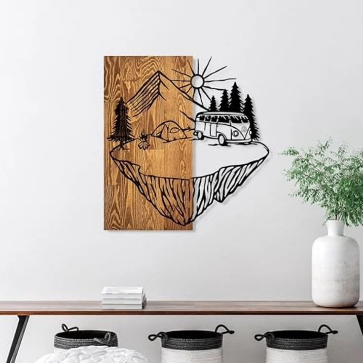Wallity 'Camp Life' Dekoratives Wandaccessoire aus Holz, Walnuss / Schwarz, 57 x 54 cm – Bild 3