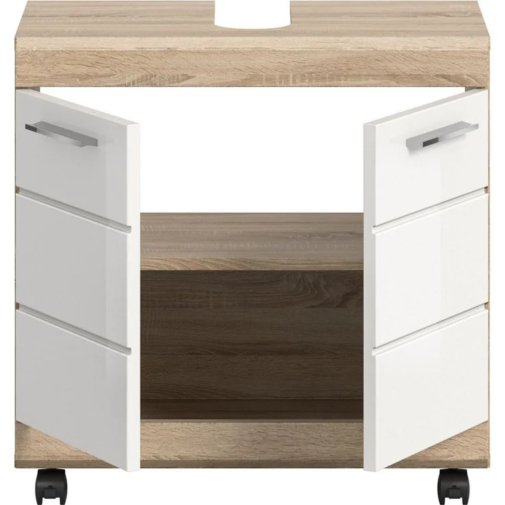 welltime Waschbeckenunterschrank SIENA, Breite 60cm, 2 Türen, auf Rollen, MDF-Front (TOPSELLER!, mit Siphonausschnitt 10x25 cm) in verschiedenen Farben erhältlich, Badmöbel, Badschrank, Kommode, Bad – Bild 4