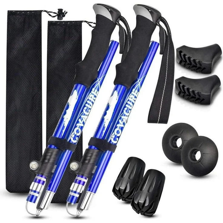 LuxusKollektion Campingstuhl Wanderstöcke Nordic Walking Stöcke faltbar verstellbar leicht Blau – Bild 1