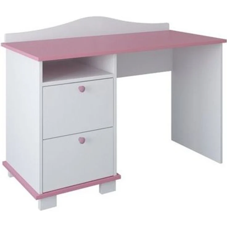 Kids Collective Schreibtisch Kinderschreibtisch mit 74 cm Arbeitshöhe, zwei Schubladen und Ablagefach in weiß pink Made in Europe – Bild 2