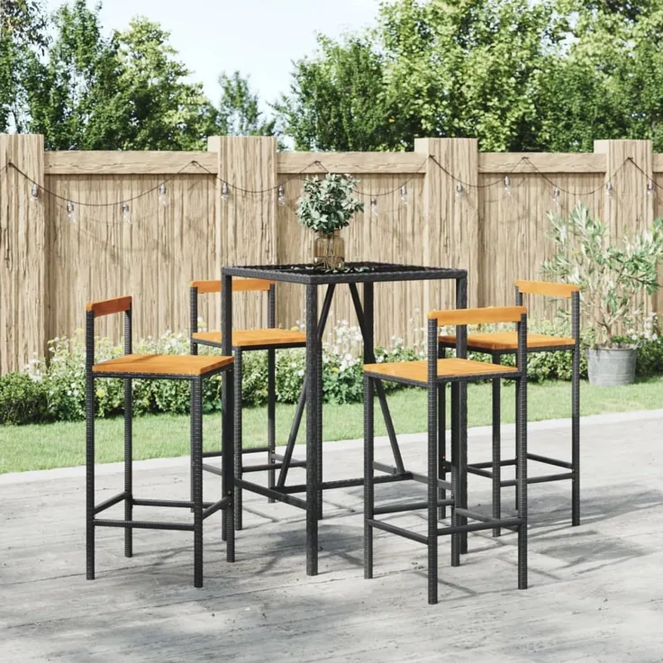 vidaXL 5-tlg. Gartenbar-Set Schwarz Poly Rattan & Massivholz Akazie 3187691
