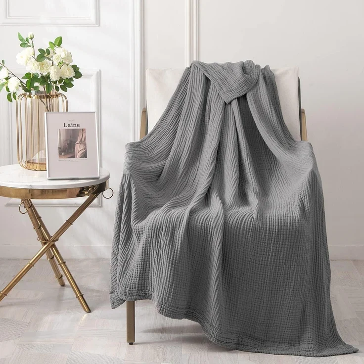 Überwurfdecke Musselin Baumwolle 152x203cm Grau 150 x 200 cm 04-grau – Bild 7