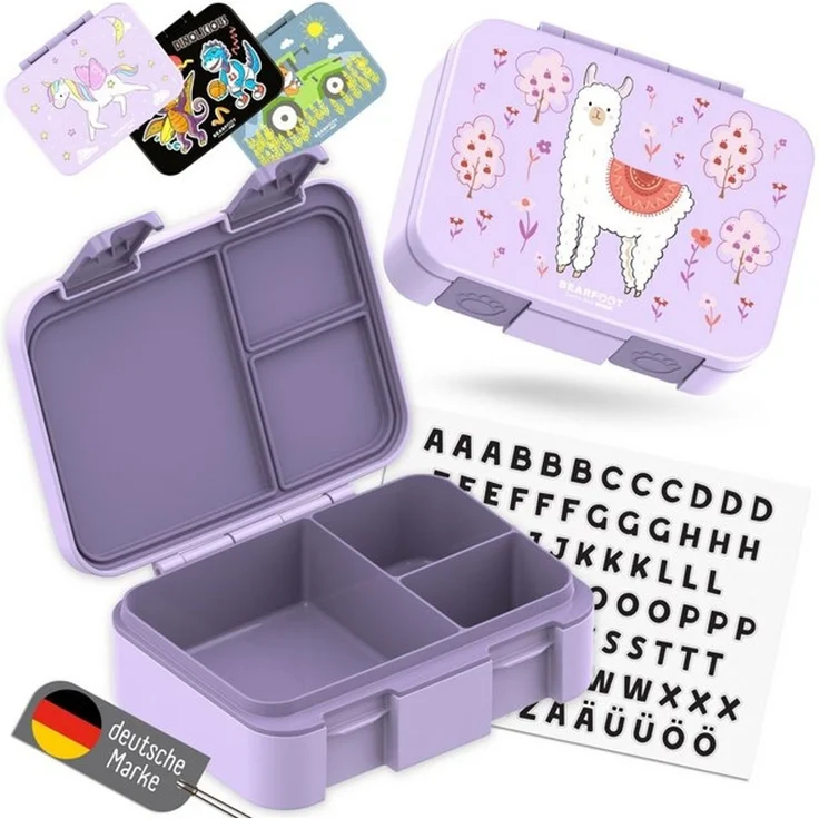 BEARFOOT Lunchbox Brotdose mit Fächern, leicht & auslaufsicher - Lama lila, PP, ABS, Silikon, Kindergarten und Schule - Mädchen und Jungen, Vesperbox, Snackbox – Bild 4