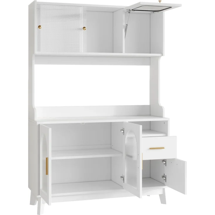 ZUBALIYA Buffetschrank 120 x 40 x 178 cm, mit Acrylglasfront, 2 Steckdosen, USB-A und USB-C, verstellbaren Einlegeböden, Weiß – Bild 12