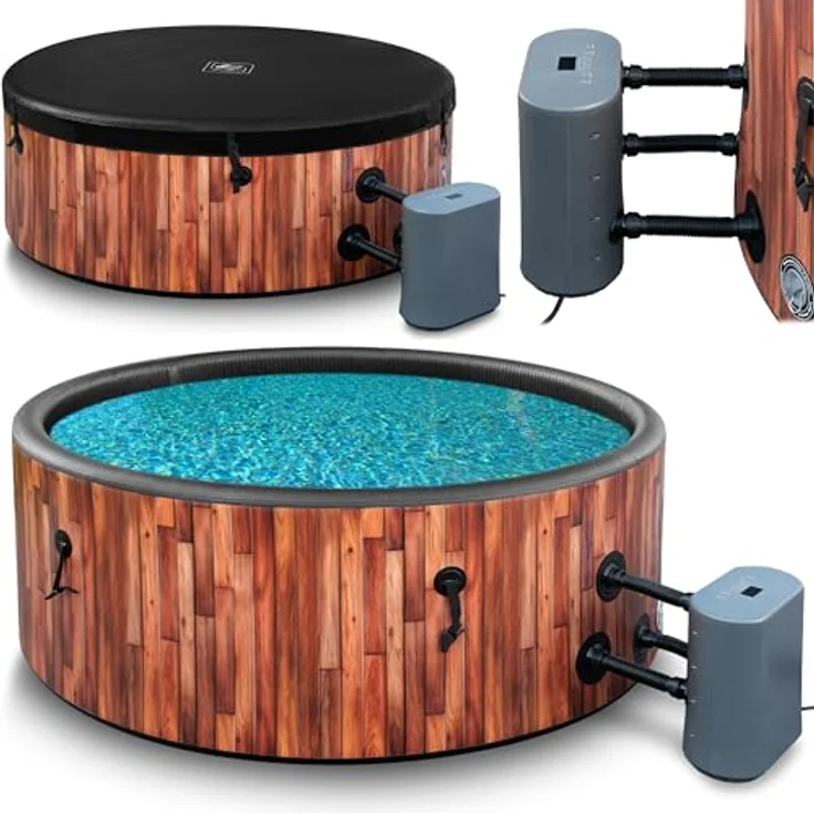 COIL COIL Whirlpool SPA Aufblasbar, Hydromassagebadewanne für 6 Personen, 175 cm, TEAK, In- & Outdoor, 138 Luftdüsen, 1500 W Heizung – Bild 1