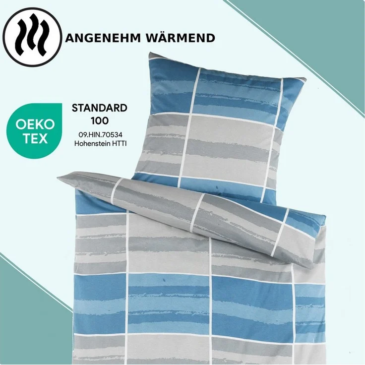 Malika Bettwäsche aus 100 % Baumwolle, 135x200 + 80x80 cm, Blau-Grau, Kariert, Baumwolle, 2 teilig, Für Allergiker geeignet, pflegeleicht, angenehm weicher Stoff – Bild 3