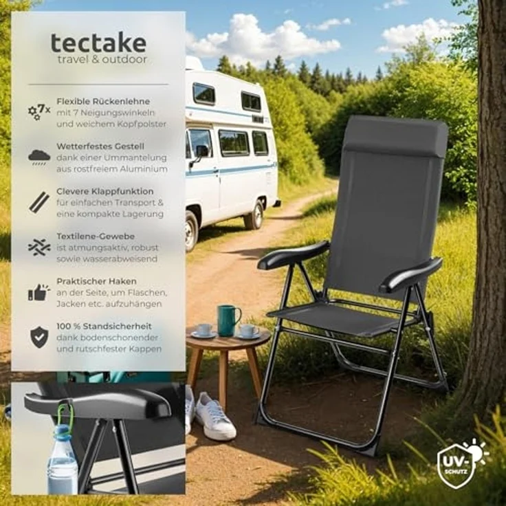 tectake Campingstuhl Müritz (4er Set, 4 St), klappbar – Bild 4