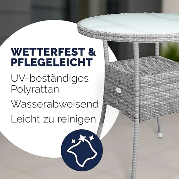 Casaria Gartentisch Ø 60 cm, Ø60cm Rund Glasplatte 80kg Belastbarkeit Wetterfest Stabil Outdoor – Bild 4