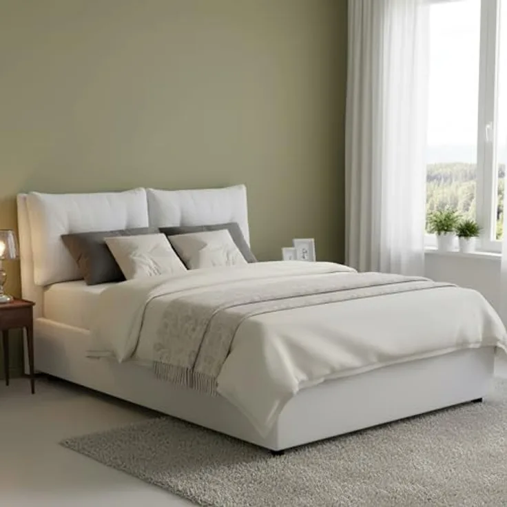 Talamo Italia - Doppelbett Petra, Bettkasten mit Stoffbezug, 100 % Made in Italy, Öffnung vorne, inklusive Matratze 160x200 cm, Weiß