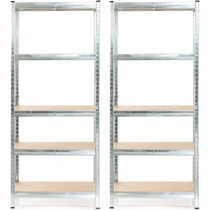 Wiltec Set 2X Schwerlastregal 174 x 75 x 30 cm, 875 kg Gesamtlast, Steckregal verzinkt aus Stahl, Lastenregal mit 5 Ablagen, Werkstattregal – Bild 6