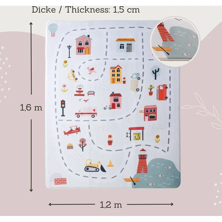 Hakuna Matte Wolkenweicher Kinderteppich | Stadt 160x120x1,5cm – Bild 3