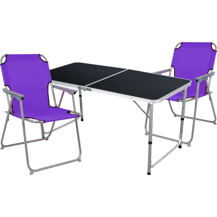 3-teiliges Campingmöbel Set Black Alu 120x60x58/70cm Lila