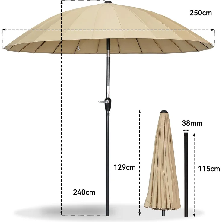 Angel Living Sonnenschirm Terrassenschirm Ø 250cm, Rund Shanghai Stil, UV-Schutz 50+, mit Kurbel, ideal für Garten, Terrasse, Hof und Pool – Bild 2