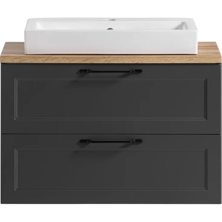 Waschtisch >Lyon< in grau, Wotaneiche, MDF - 80x63x47cm (BxHxT) – Bild 2