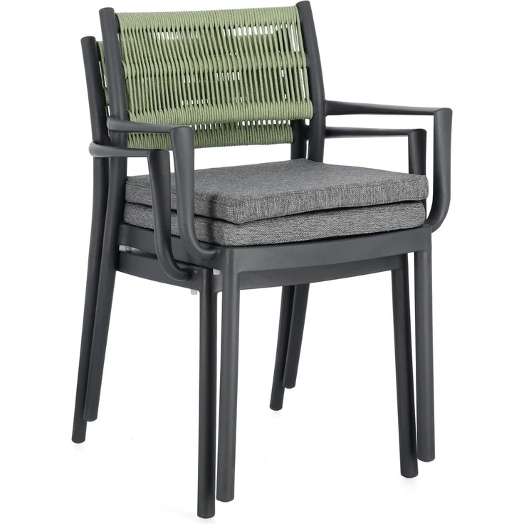 Gartenstuhl Nivala Metallgeflecht, modern und stapelbar, anthrazit grün, inkl. Kissen – Bild 8