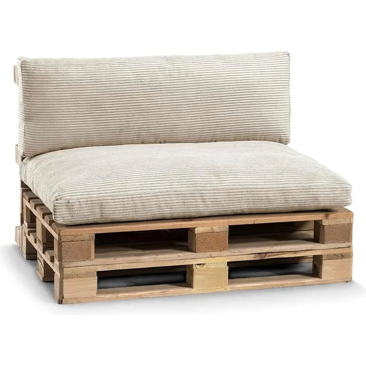 Gutekissen® Palettenkissen Gerippte Kissen mit Reißverschluss, Palettenauflagen Sitzkissen Rückenlehne Gerippt PWL (Set (Sitzkissen 120x80 +Rückenlehne 120x40), Beige)