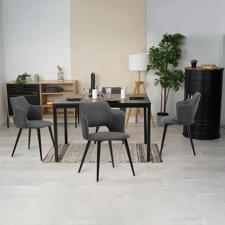 MEUBLE COSY Esstisch mit 4 Esszimmerstühle, Essgruppen, 5er-Set, Ausziehbarer Esstisch, Küchentisch mit 4 Essstühlen, Stahlgestell, für Esszimmer Küche Wohnzimmer, Schwarz + Grau