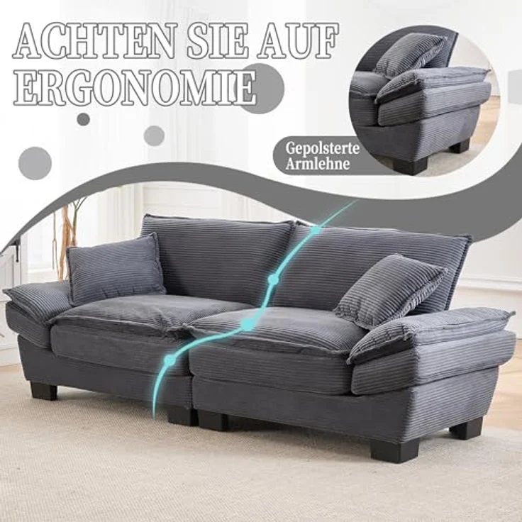 Ball & Cast Couch mit Schlaffunktion, Samt Sofa 2 Sitzer mit Kissen für das Wohnzimmer Wohnung Schlafzimmer, 224 x 81 x 81 (BxHxT), Dunkelgrau – Bild 4