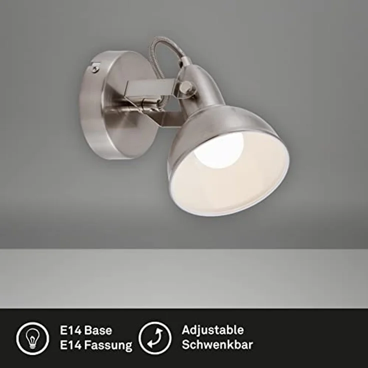 BRILONER – Wandlampe, Wandstrahler mit dreh-und schwenkbarem Spot im retro / vintage Design, Wandleuchte, Metall, E14, Satin-weiß – Bild 2