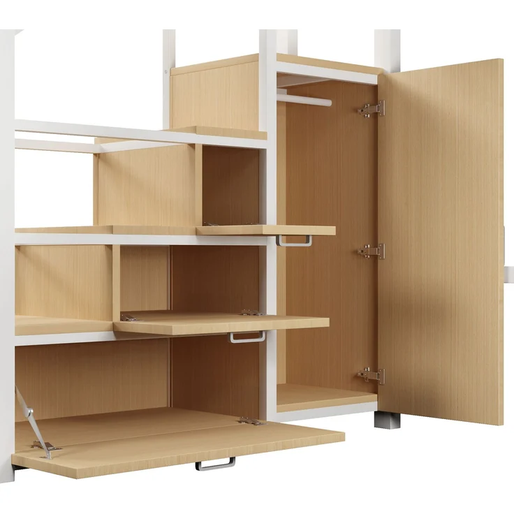 U-life Metall-Hochbett 140x200 cm mit Kleiderschrank, Staufächern, Treppe und LED-Beleuchtung, Weiß – Bild 6