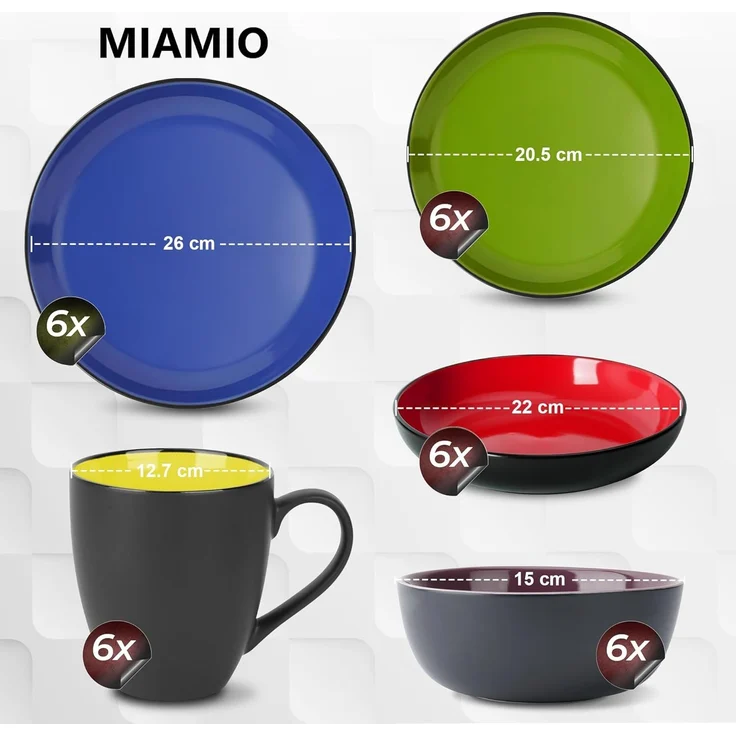 MiaMio Tafelservice Tafelservice 30tlg Geschirrset 6 Personen Kombiservice Keramik - Bunt (30-tlg), 6 Personen, Keramik – Bild 3