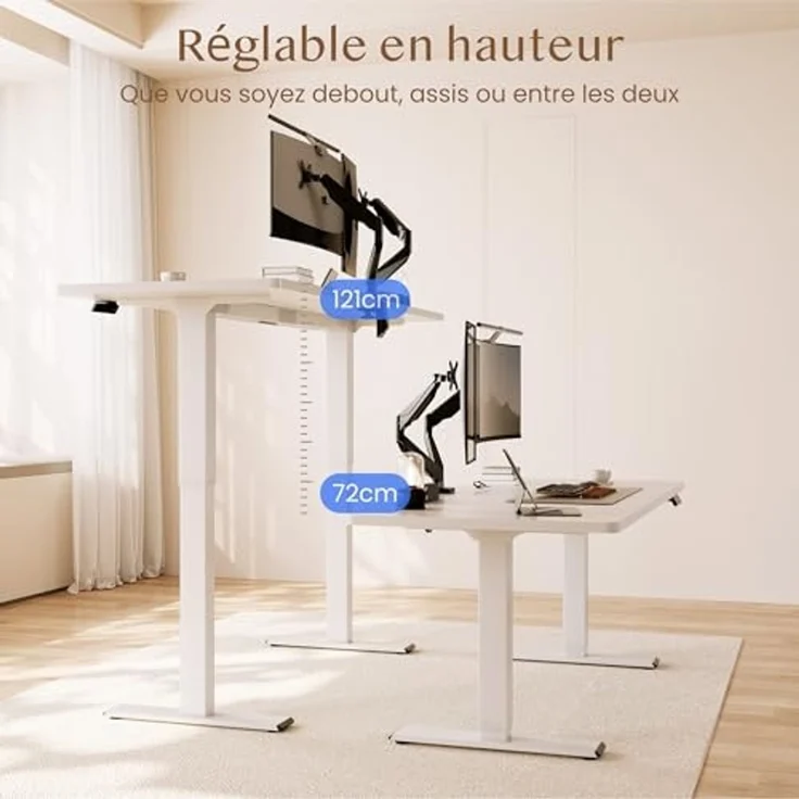 FLEXISPOT Höhenverstellbarer Schreibtisch Basic Plus 140x70 cm-Tischgestell höhenverstellbar elektrisch mit 2 MOTOREN,Memory-Handsteuerung-Sitz-Stehpult (Weiß) – Bild 3