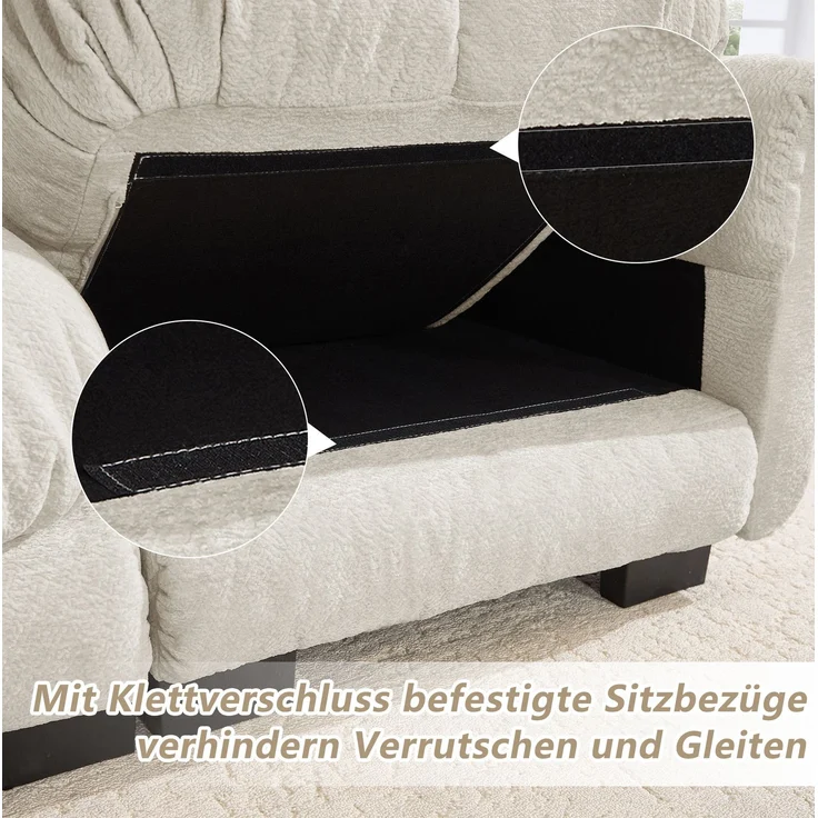 DESVIAE Sofa 3-Sitzer mit Steppnähten 260x86x90 cm Chenille Hellkhaki – Bild 4