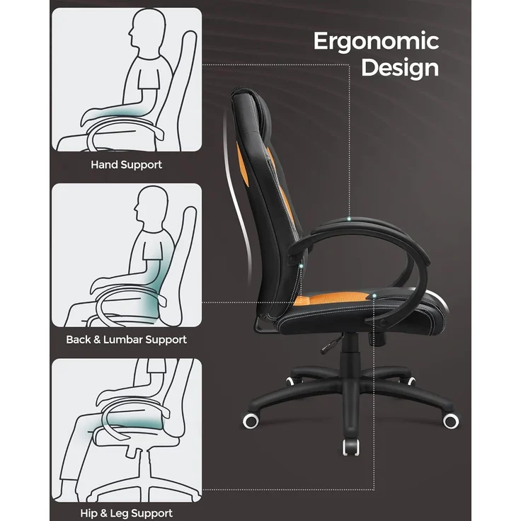 Songmics Racing Stuhl Bürostuhl Gaming Stuhl Chefsessel Drehstuhl PU, schwarz-orange, OBG56BO – Bild 9