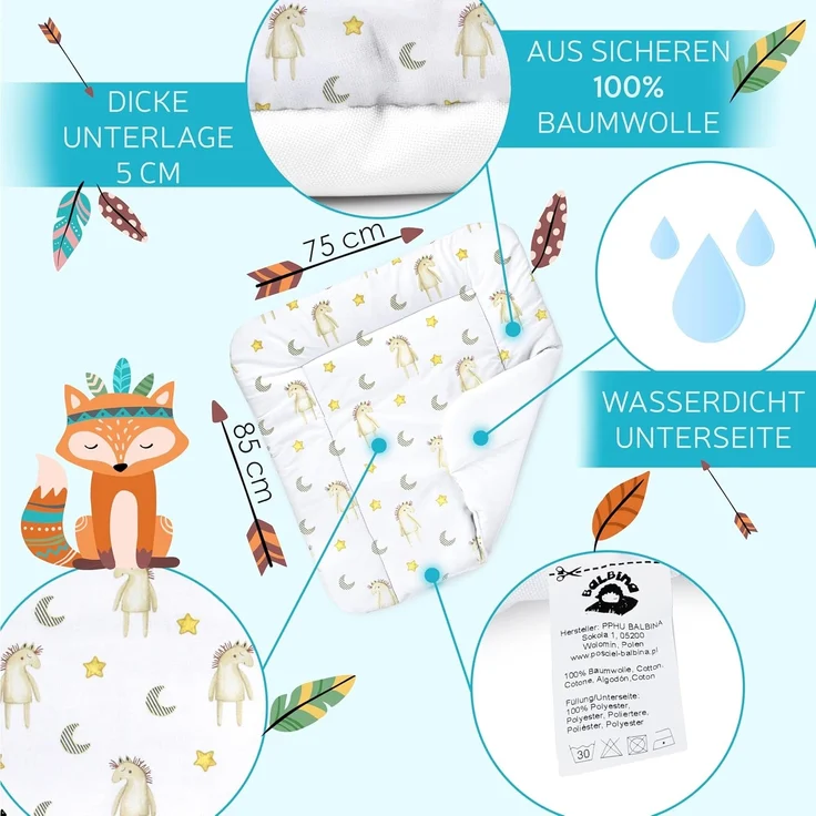 Balbina® Wickelunterlage aus Baumwolle weiche Wickeltischauflage für Wickelkommoden waschbar 75x85 I Beiges Pferd – Bild 3