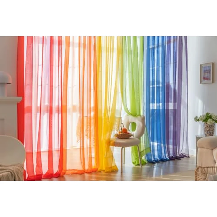 WPM 6-teiliges Regenbogen-Fenstervorhang-Set für Spielzimmer, Kinderzimmer, Schlafzimmer, Limettengrün, Orange, Rot, Weiß, Hellgelb, Marineblau, Vorhänge für Kinder (213,4 cm lang) – Bild 8